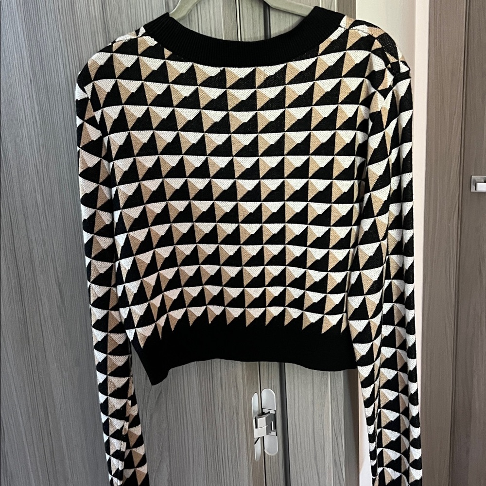 $225 Saunders Graphic Pattern Cropped Sweater Xl - image 6